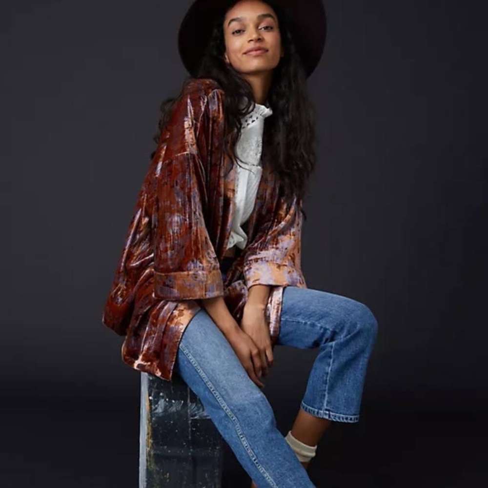 Anthropologie velvet wrap kimono cardigan